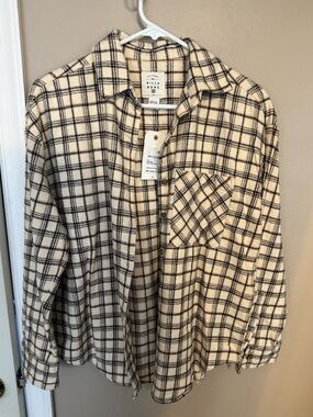 Billabong Plaid Button Down Shirt Antique White size small NWT